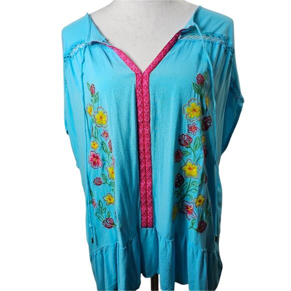 The Pioneer Woman Sz XXL Embroirered BOHO Festival Lace Ruffle Peplum Blouse - Picture 1 of 12